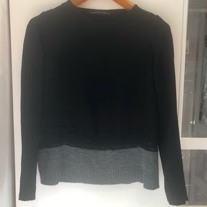 Zara Black Blouse Sz. M Lace Gray Knit Top